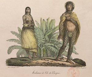 Mieszkańcy Wyspy Wielkanocnej, z „Voyage Pittoresque Autour du Monde”, rycina G. Langlume, 1822